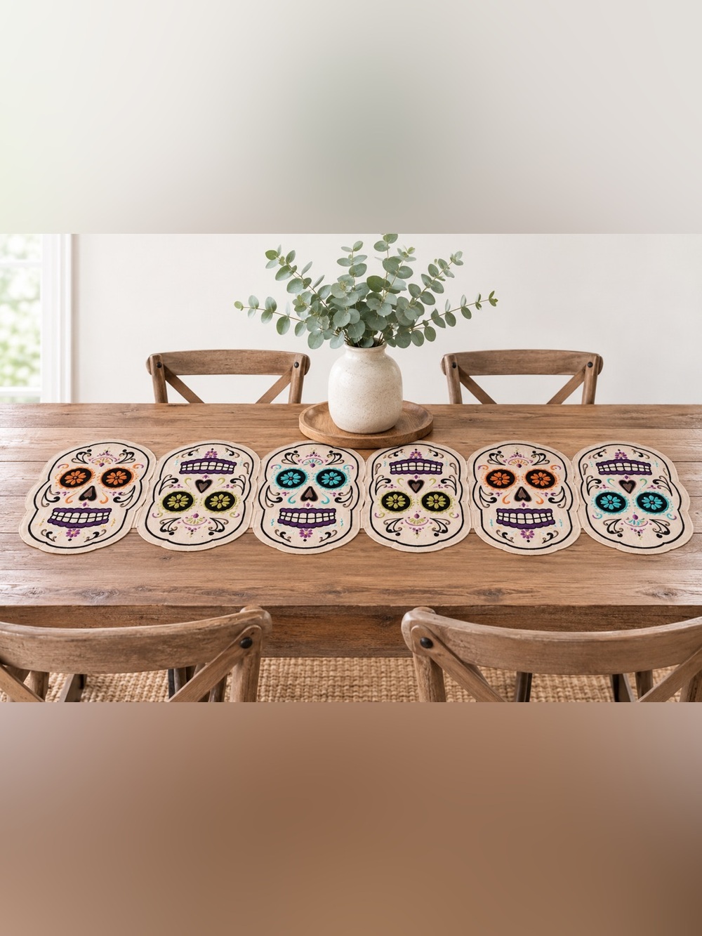 Cynthia Rowley Linen Day of the Dead Skull Table Runner | Halloween Fall Décor |